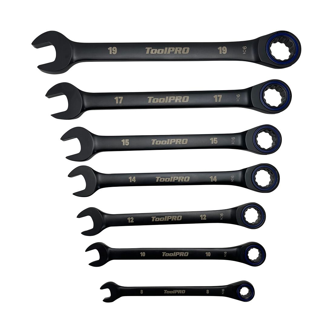 ToolPRO Black Ratchet Spanner Set 90-Tooth 7 Piece, , scaau_hi-res