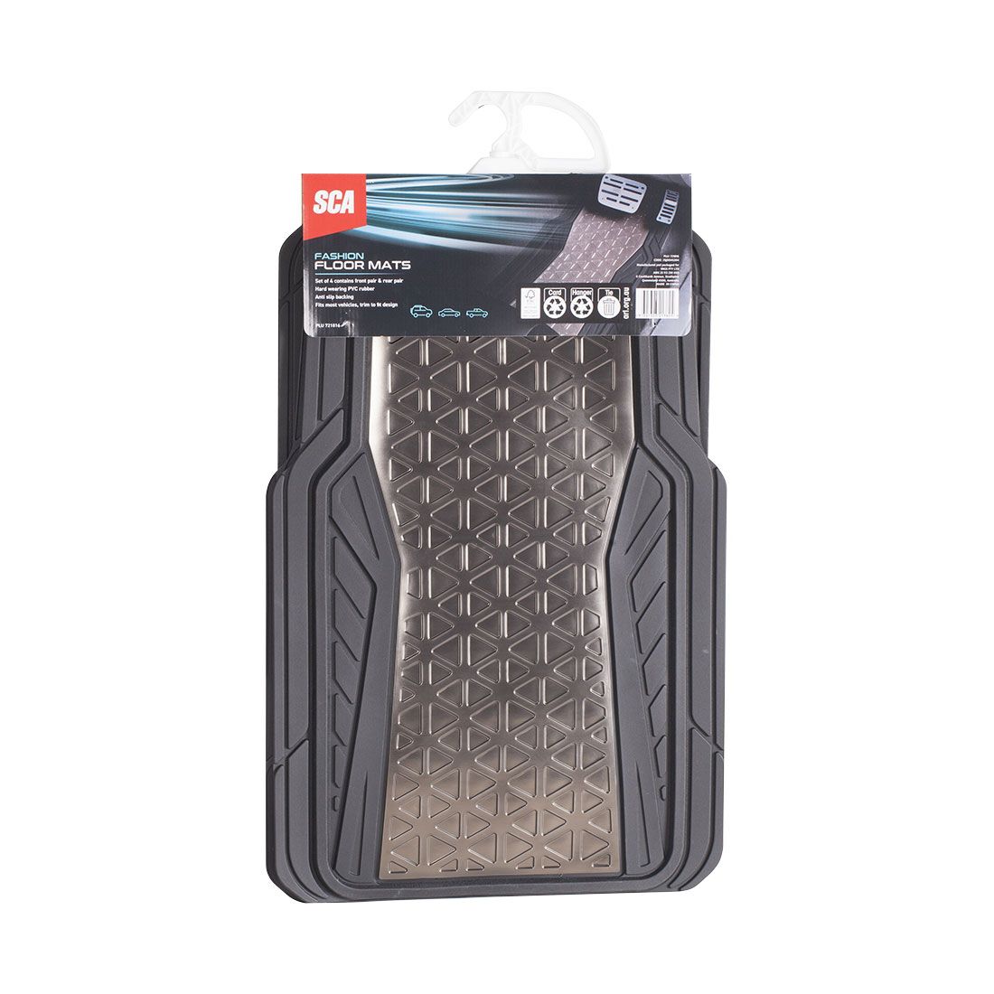 SCA Floor Mats PVC Rubber Pattern Gunmetal Set of 4, , scaau_hi-res