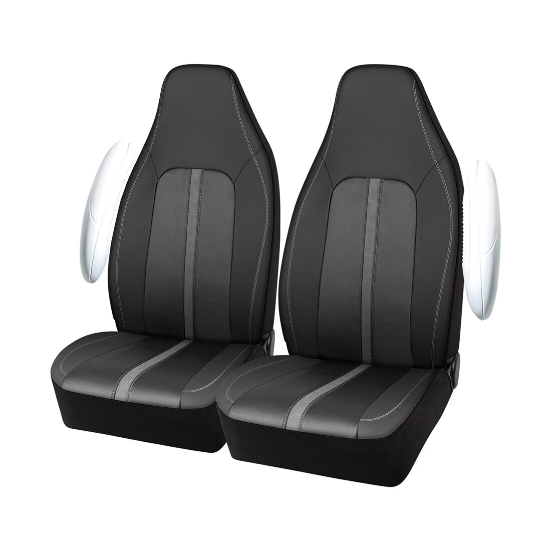 SCA Seat Cover Sports Black & Grey Metallic Leather Look, Built-in Headrests, Airbag Compatible, Size 60A, , scaau_hi-res