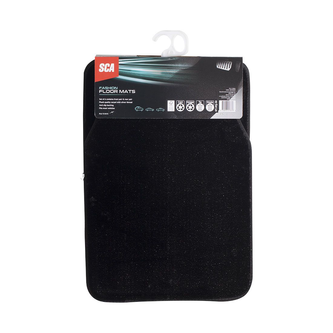 SCA Floor Mats Carpet Plush Black & Silver Set of 4, , scaau_hi-res