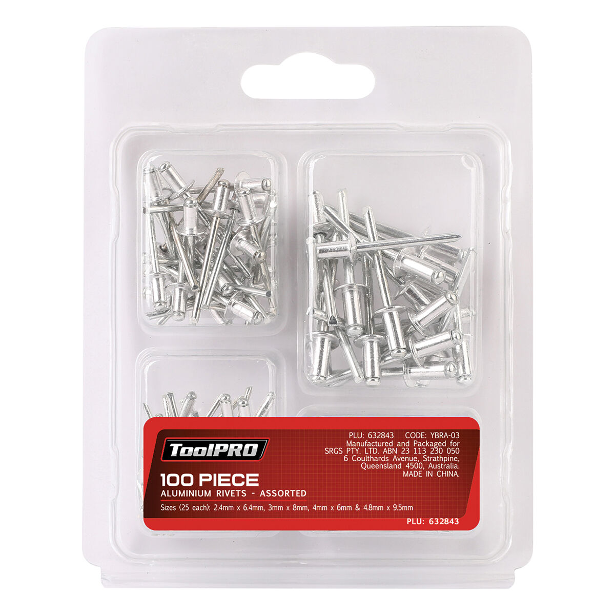 ToolPRO Aluminium Rivets Assorted 100 Piece, , scaau_hi-res