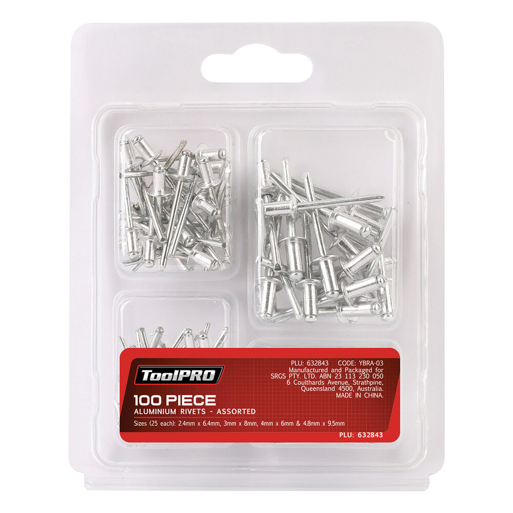 ToolPRO Aluminium Rivets Assorted 100 Piece Supercheap Auto