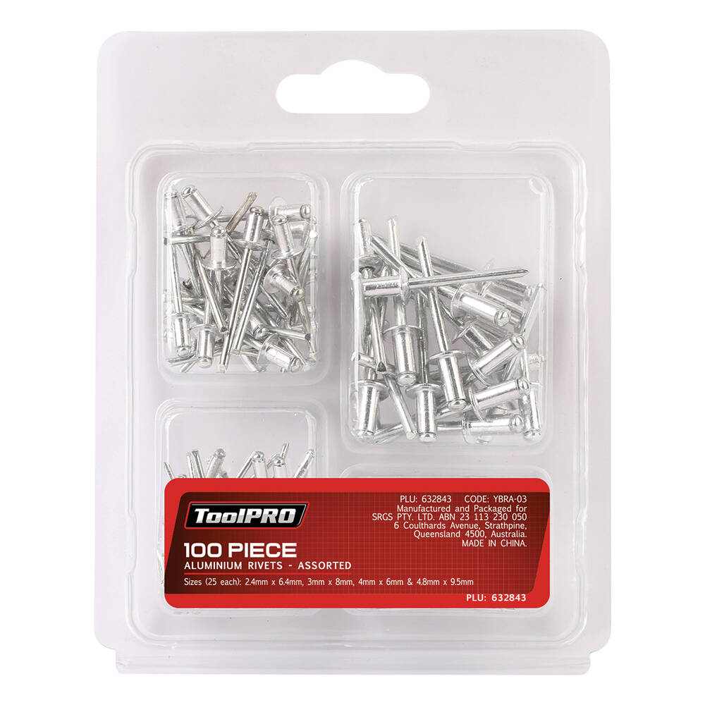 Tool Pro Rivet ToolPRO Aluminium Rivets Assorted 100 Piece | Supercheap Auto