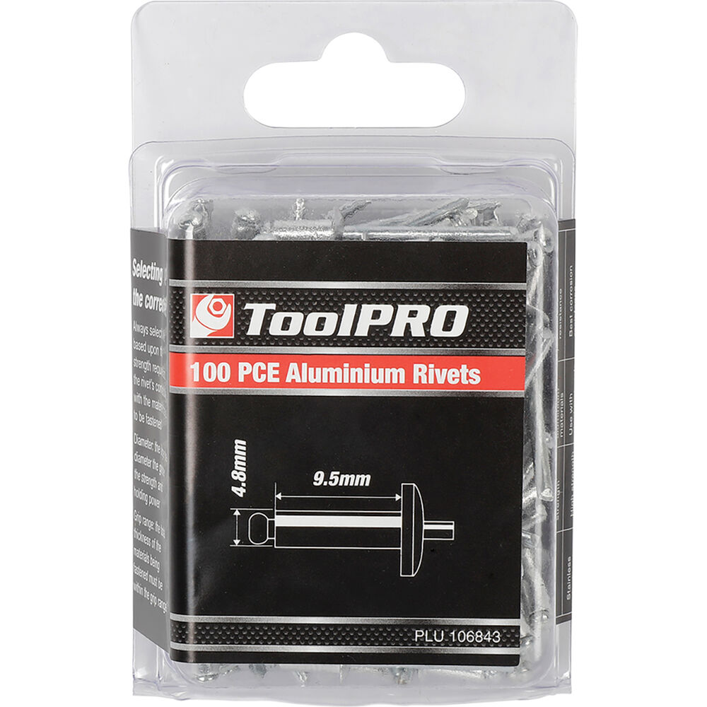 ToolPRO Rivets 4.8 x 9.5mm, 100 Piece Supercheap Auto