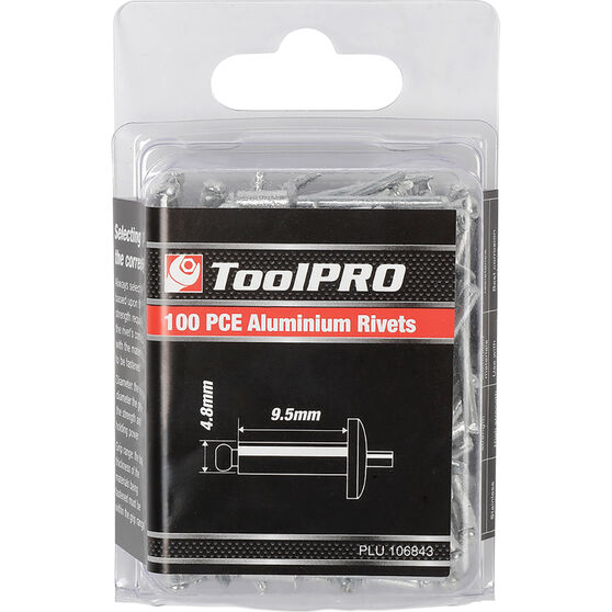 ToolPRO Aluminium Rivets - 4.8 x 9.5mm, 100 Piece, , scaau_hi-res