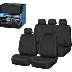 SCA Embroidered Jacquard Seat Cover Pack Black Adjustable Headrests Airbag Compatible 30&06H SAB, , scaau_hi-res
