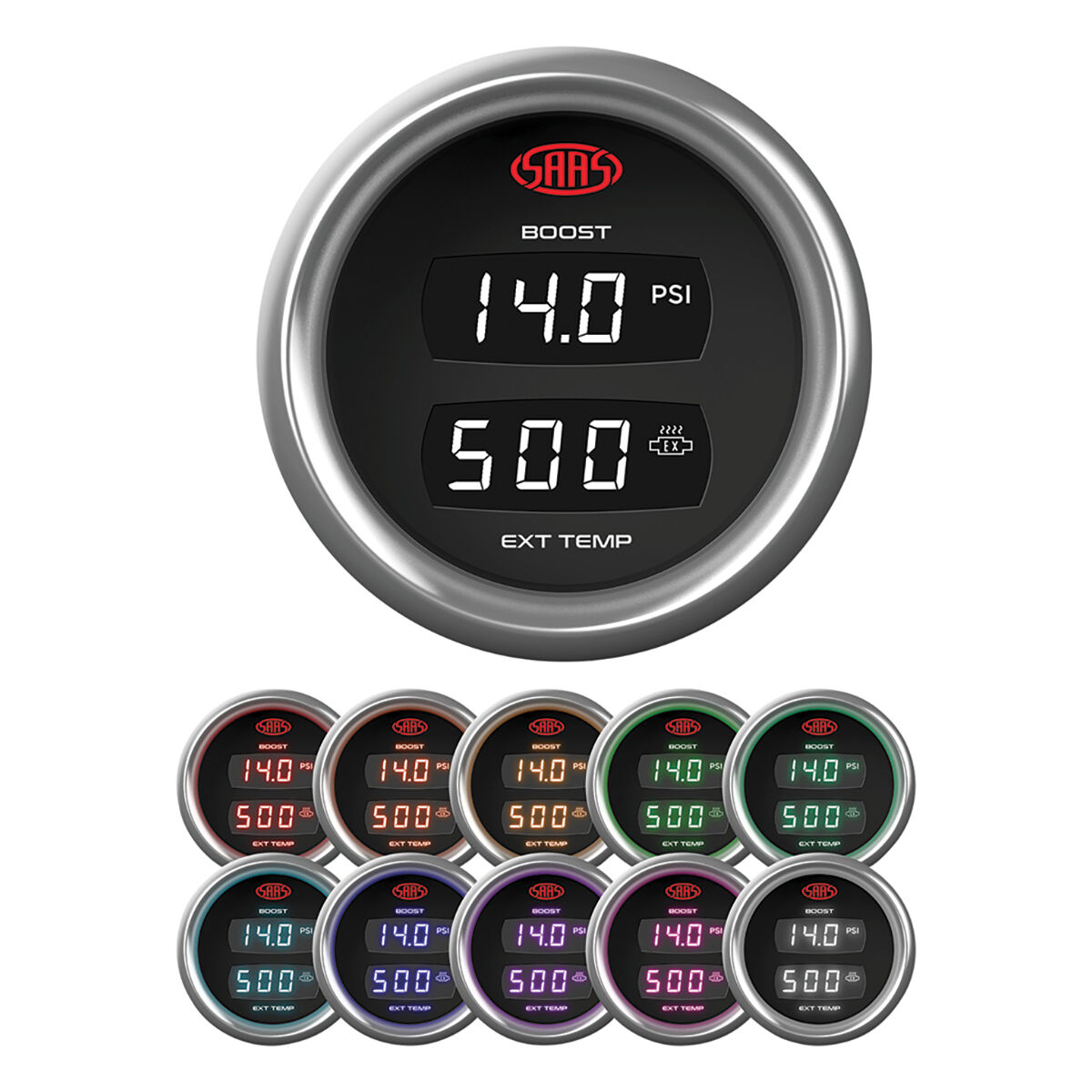SAAS Dual Temp/Boost Gauge Black 52mm, , scaau_hi-res