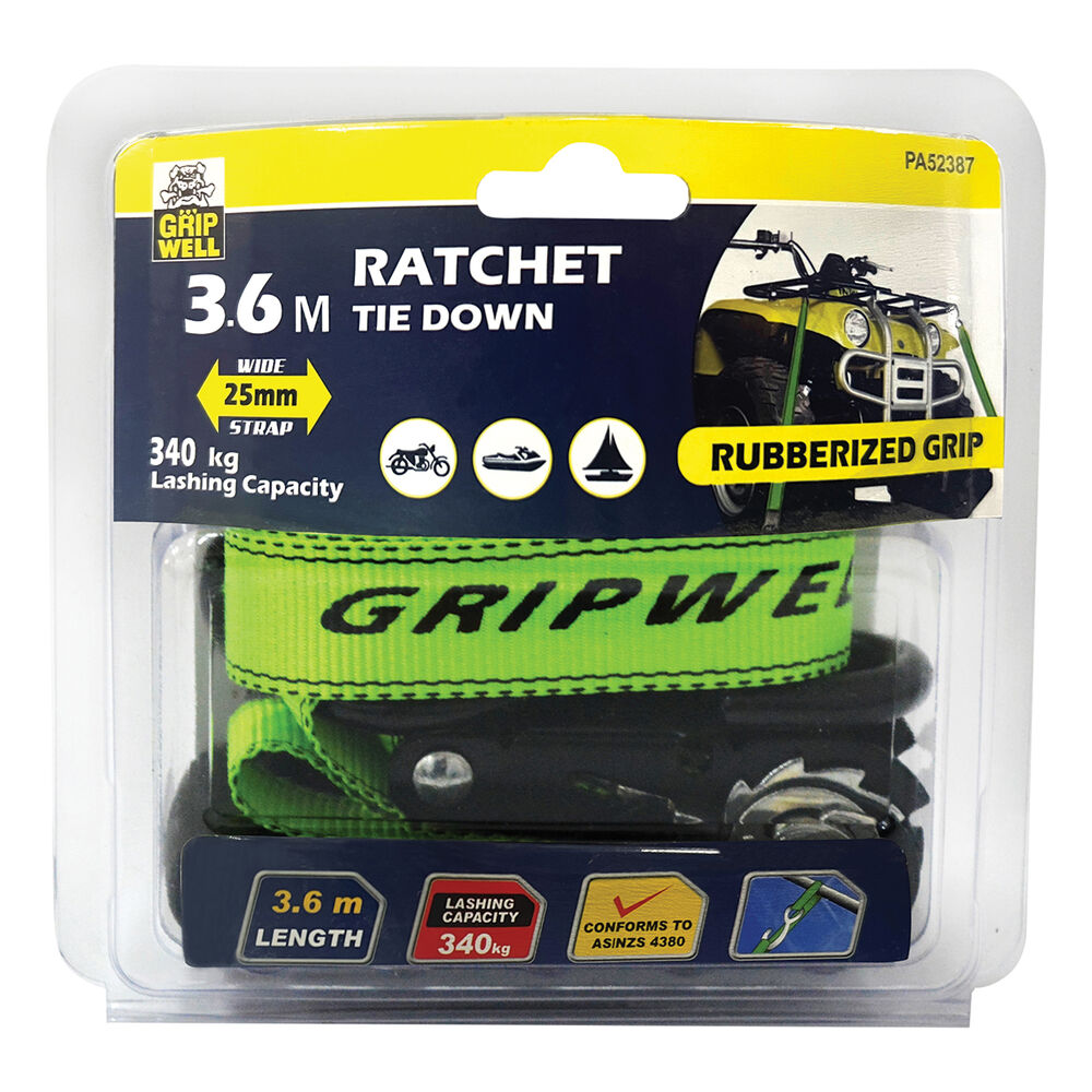 Gripwell Ratchet Tie Down Heavy Duty XL 340kg 25mm X 3.6m Supercheap Auto