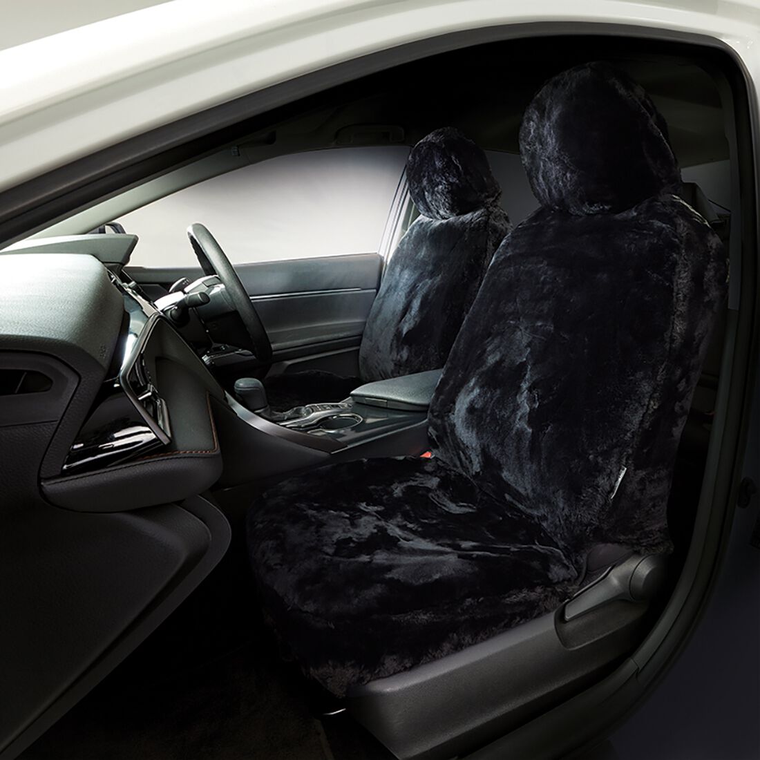 Gold CLOUDLUX Sheepskin Seat Covers - Black Adjustable Headrests Size 30 Airbag Compatible, , scaau_hi-res