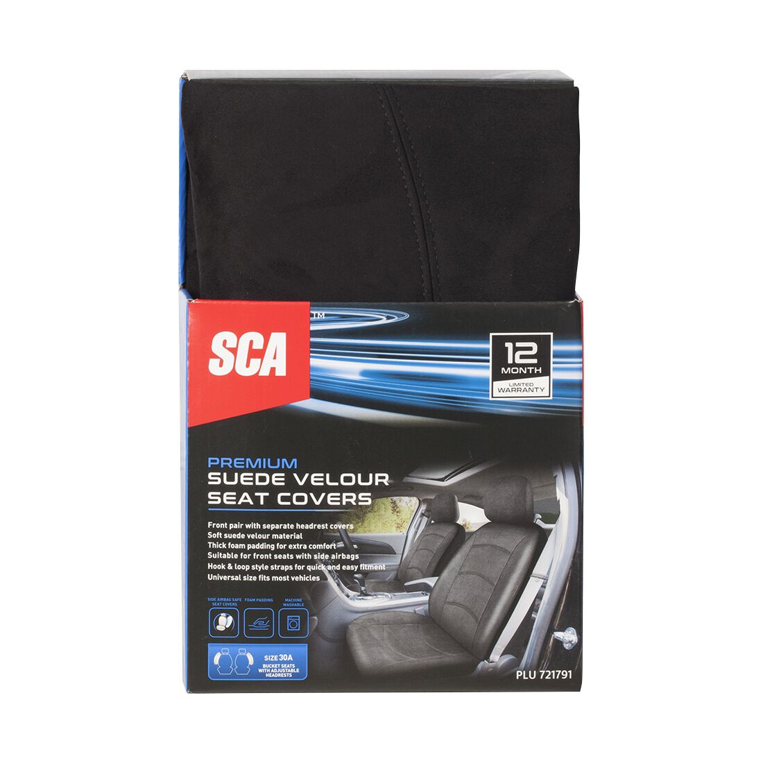 SCA Suede & Velour Seat Covers Black, Adjustable Headrests, Airbag Compatible, Size 30A, , scaau_hi-res