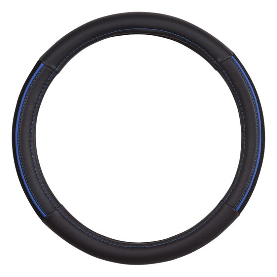 SCA Steering Wheel Cover - PU and Mesh, Black/Blue, 380mm diameter, , scaau_hi-res
