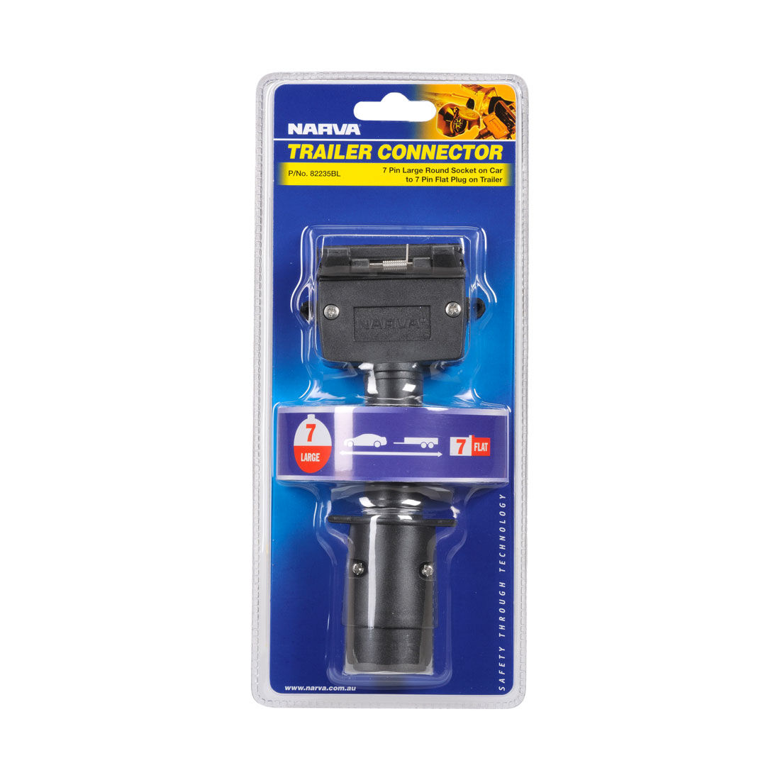 Narva Trailer Adaptor 7 Pin Large Round Socket to 7 Pin Flat Plug, , scaau_hi-res