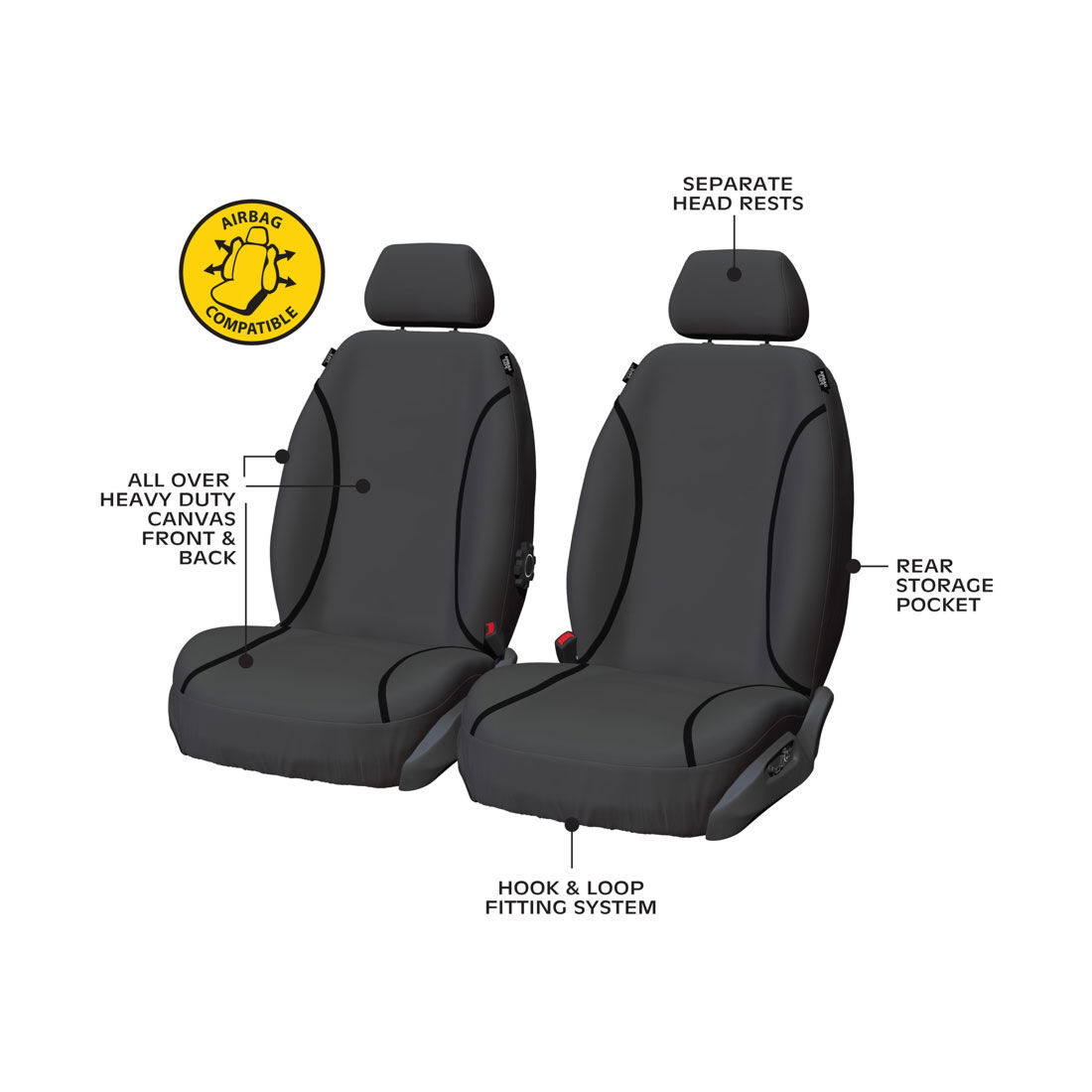 Tradies Canvas Ready Made Seat Covers Front Pair Grey suits Ranger, , scaau_hi-res