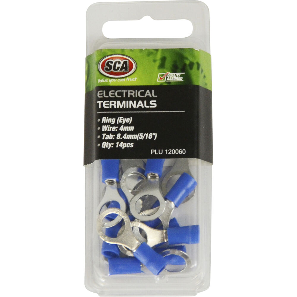 SCA Electrical Terminals Ring (Eye), Blue, 8.4mm, 14 Pack