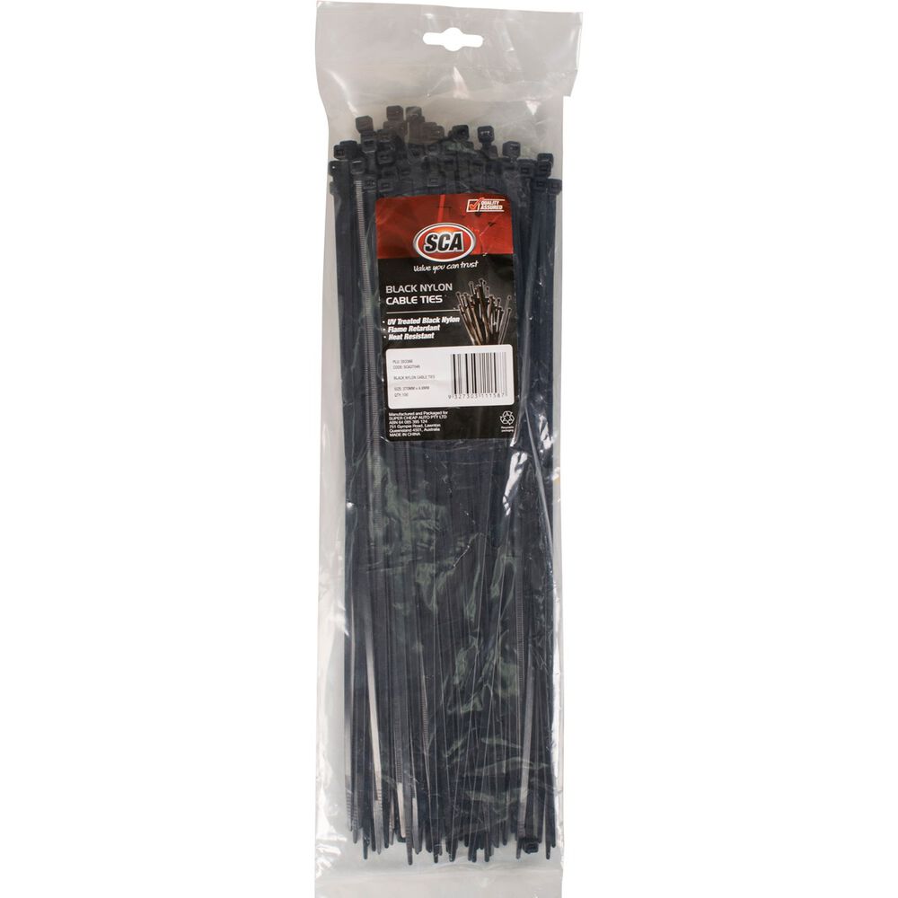 SCA Cable Ties 370mm x 4.8mm, 100 Pack, Black Supercheap Auto