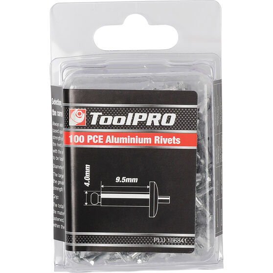 ToolPRO Aluminium Rivets - 4 x 9.5mm, 100 Piece, , scaau_hi-res