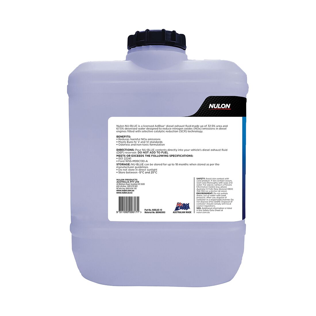 Nulon NU-BLUE Diesel Exhaust Fluid - 10 Litre, , scaau_hi-res
