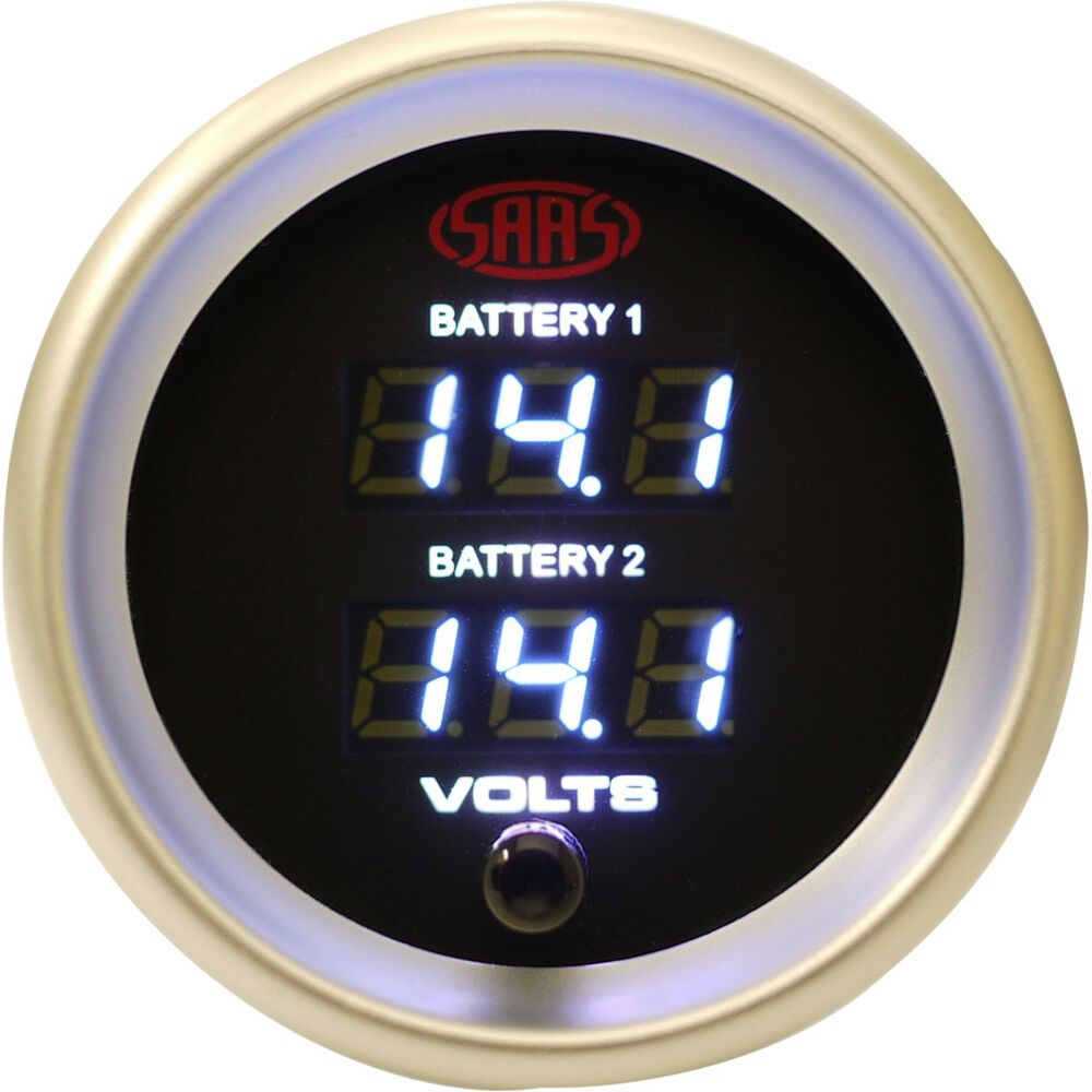 SAAS Gauge Black Face, 52mm, Digital Dual Volt Supercheap Auto