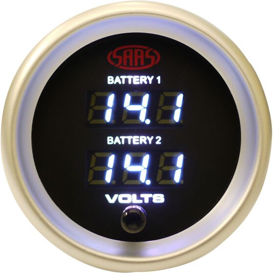 SAAS Gauge Black Face, 52mm, Digital Dual Volt Supercheap Auto
