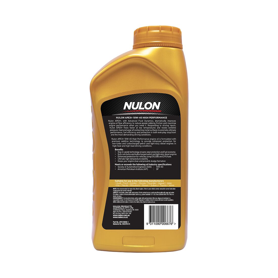 Nulon Apex+ High Performance Engine Oil, 10W-40 1 Litre, , scaau_hi-res