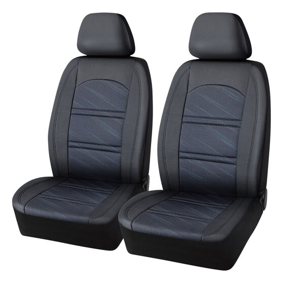 SCA Memory Foam Jacquard & Leather Look Seat Covers Black/Blue Adjustable Headrests Airbag Compatible, , scaau_hi-res