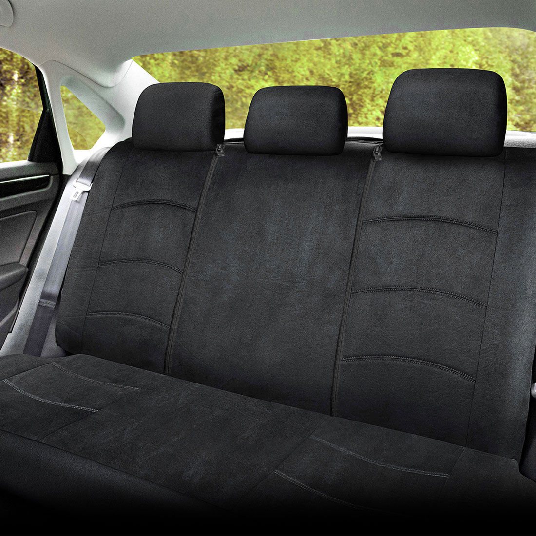 SCA Suede Velour Seat Covers Black Adjustable Headrests Rear Bench 06H, , scaau_hi-res