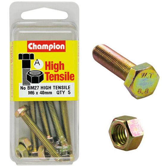 Champion High Tensile Bolts and Nuts BM27, M6 X 40mm Supercheap Auto