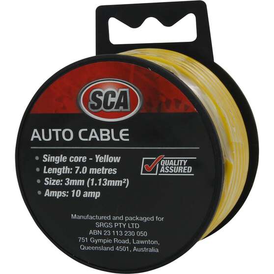SCA Automotive Cable - Single Core, 10 Amp 3mm x 7m, Yellow, , scaau_hi-res