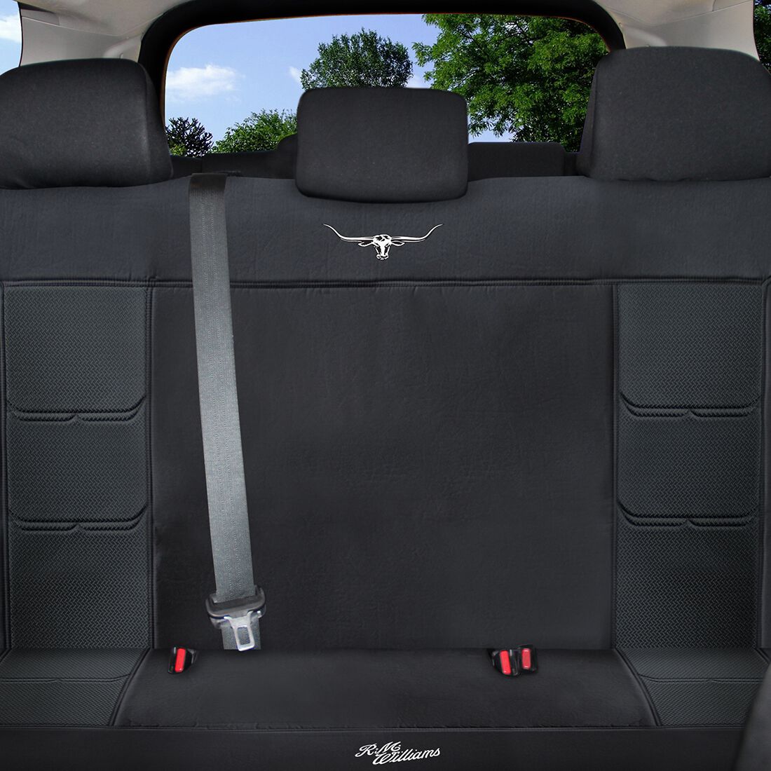 R.M.Williams Woven Seat Covers Black Adjustable Headrests Size 06H Rear Seat, , scaau_hi-res
