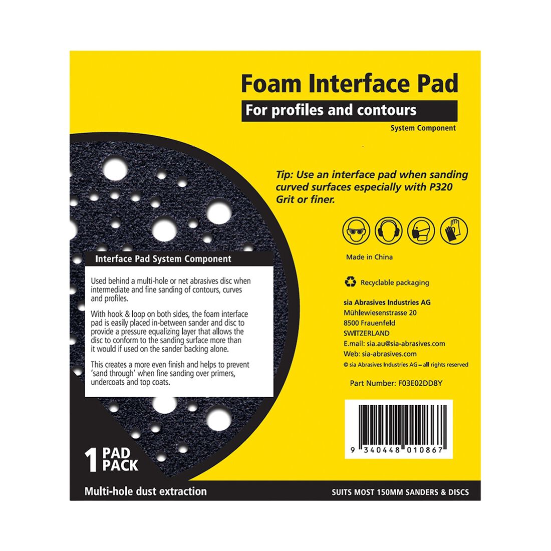 SIA Abrasives Interface Pad, 150X10mm, 103H Single Piece, , scaau_hi-res