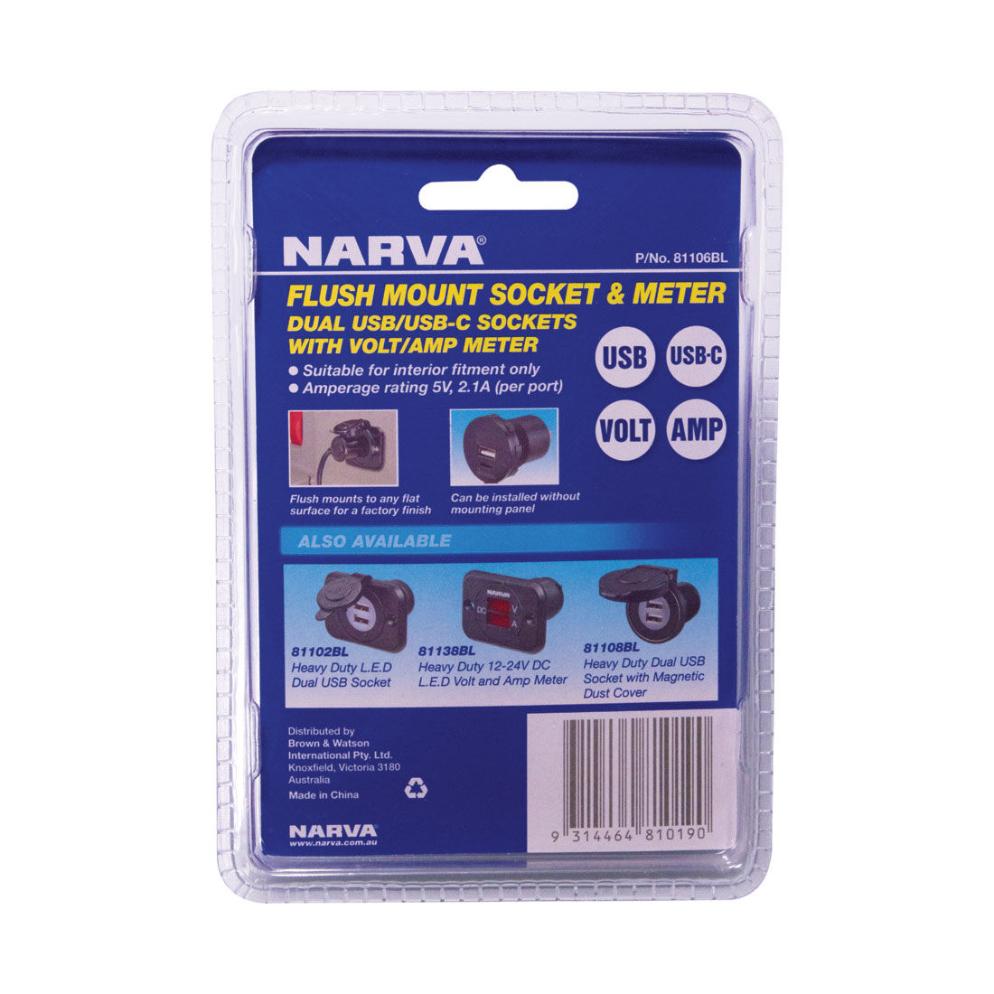 Narva Heavy Duty USB/USB-C socket with VOLT/AMP meter, , scaau_hi-res