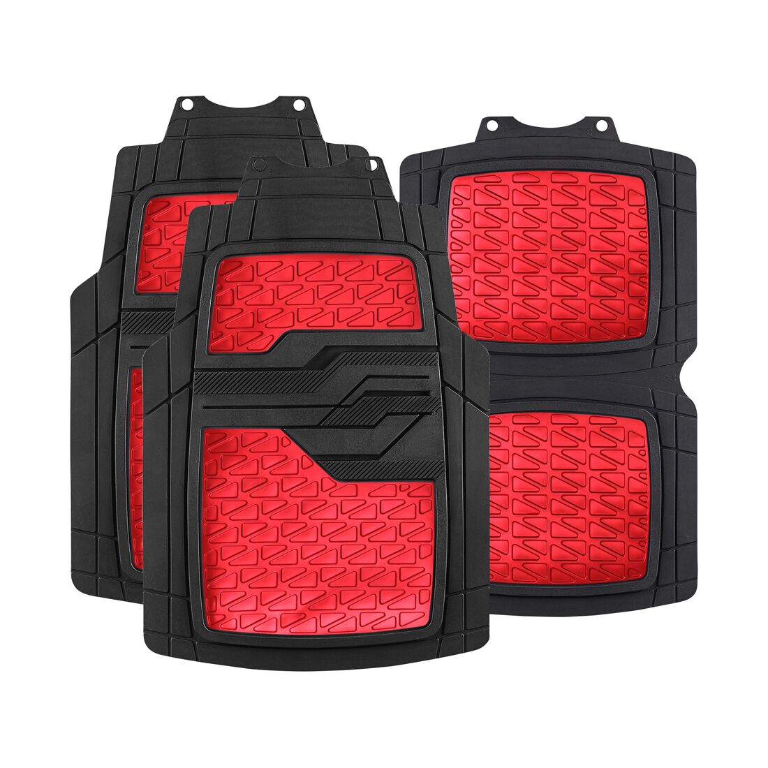 SCA Checkerplate PVC Car Floor Mats - Set of 4, Red/Black, , scaau_hi-res