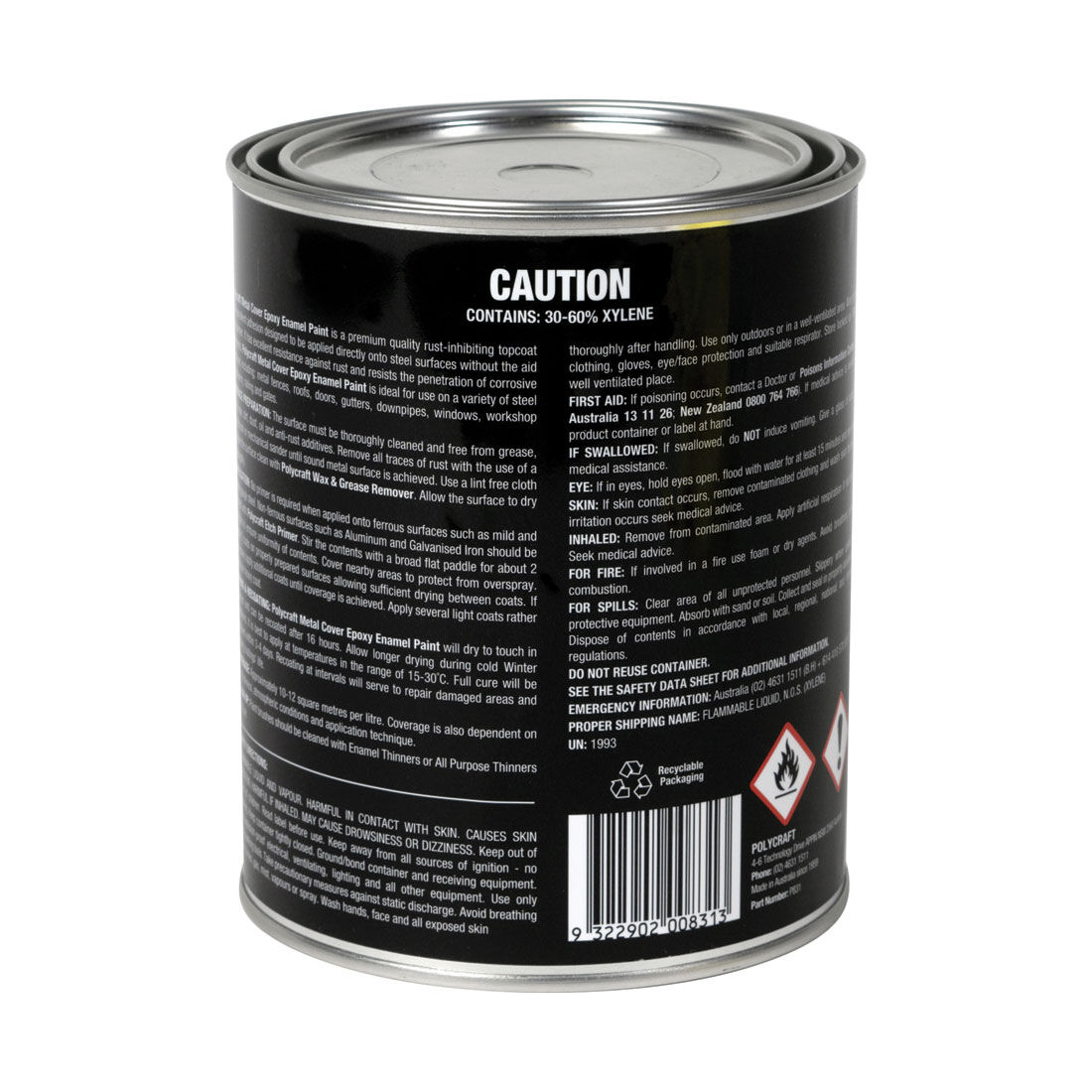 Polycraft Metal Cover Gloss Black 1 Litre, , scaau_hi-res