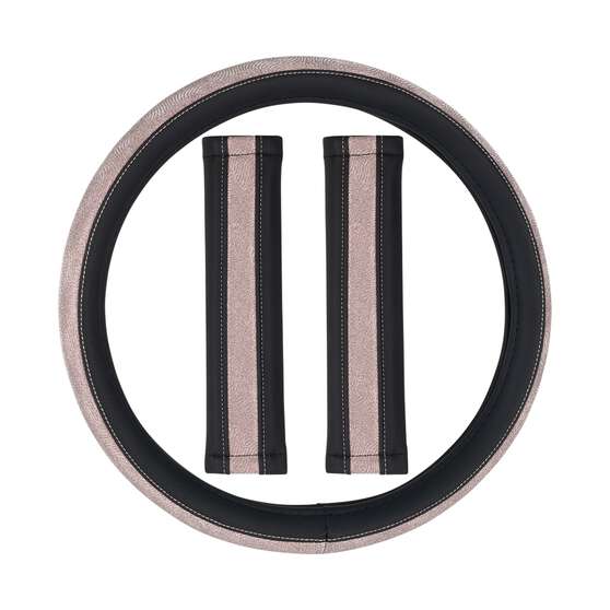 SCA Leather Look Steering Wheel Cover and Seat Belt Buddy Set Pink Shimmer, , scaau_hi-res