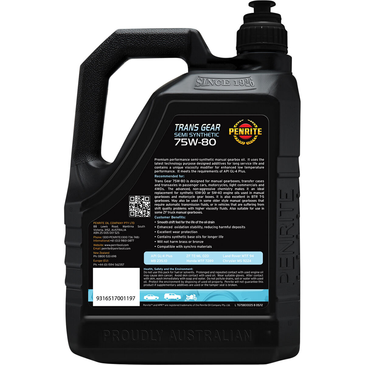 Penrite Trans Gear Oil - 75W-80 2.5 Litre, , scaau_hi-res