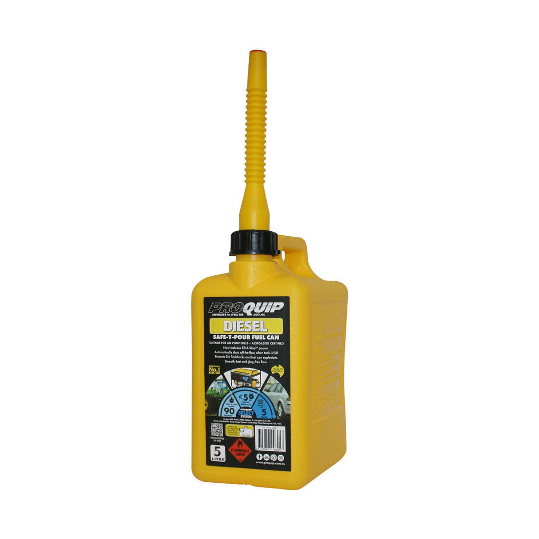 Pro Quip Safe T Pour Jerry Can 5L Diesel Yellow, , scaau_hi-res
