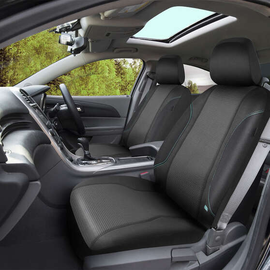 Skechers Air Cooled Memory Foam Seat Covers Black/Aqua Adjustable Headrests Airbag Compatible, , scaau_hi-res