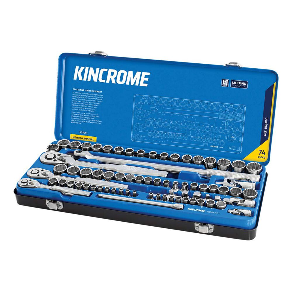 Kincrome Socket Set 1/4, 3/8 & 1/2" Drive Metric & SAE 74 Piece