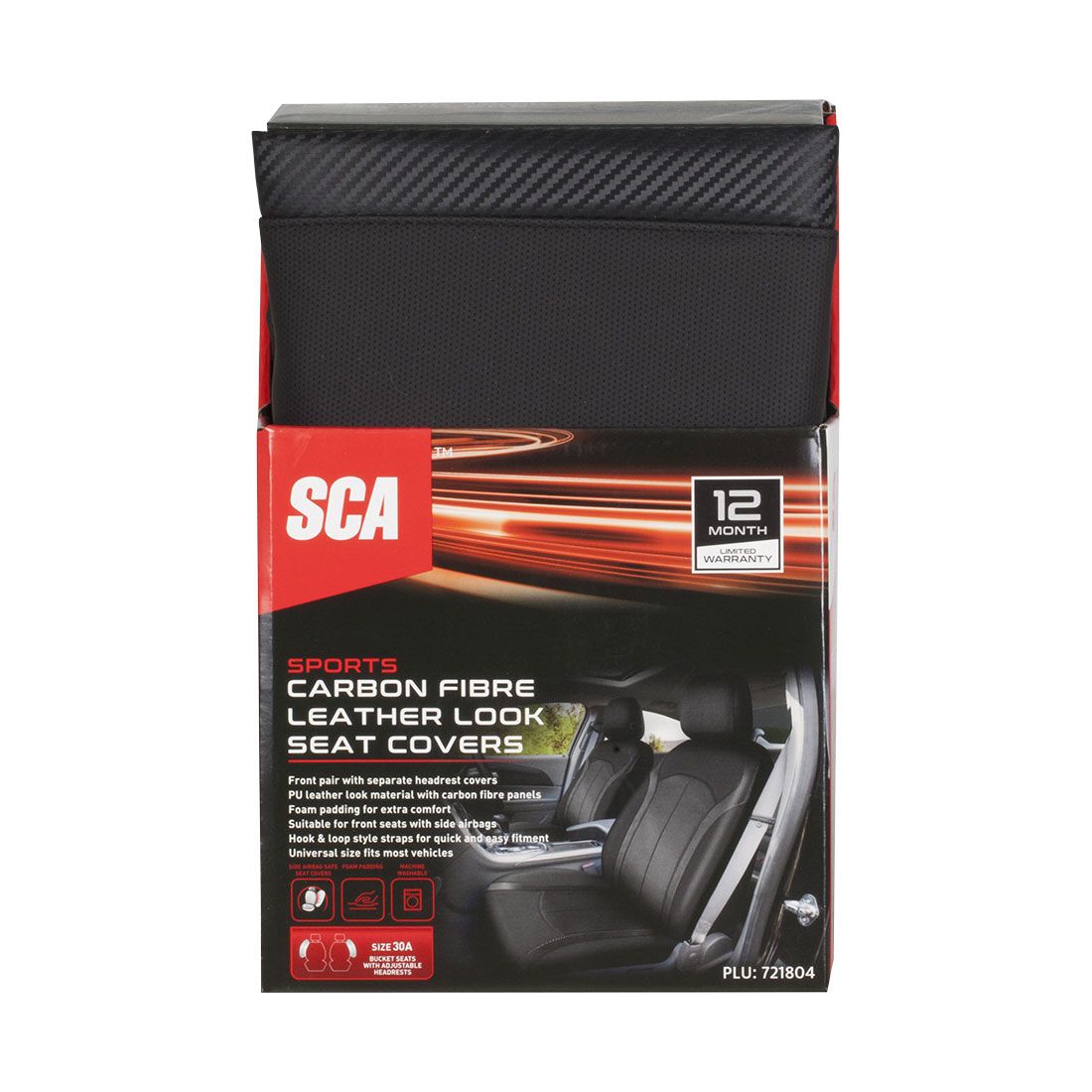 SCA Seat Cover Sports Black Leather Look, Adjustable Headrests, Airbag Compatible, Size 30A, , scaau_hi-res