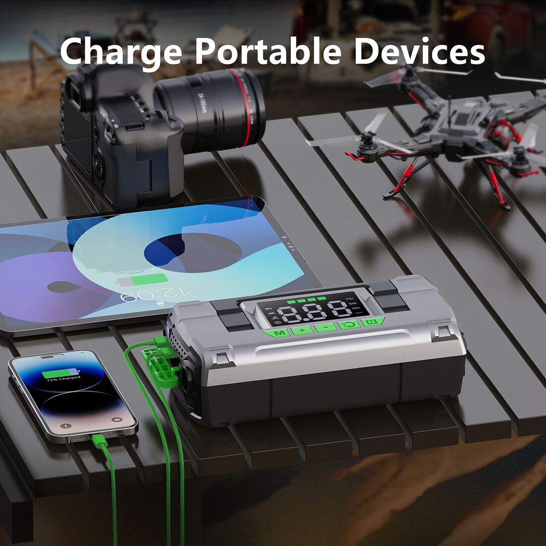 CAROSS T14 12V 2000A Smart Lithium Jump Starter With Built-in Air Compressor & 3 Mode LED Worklight, , scaau_hi-res