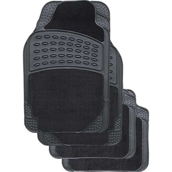 SCA Combo Carpet/PVC Car Floor Mats - Set of 4, Black, , scaau_hi-res