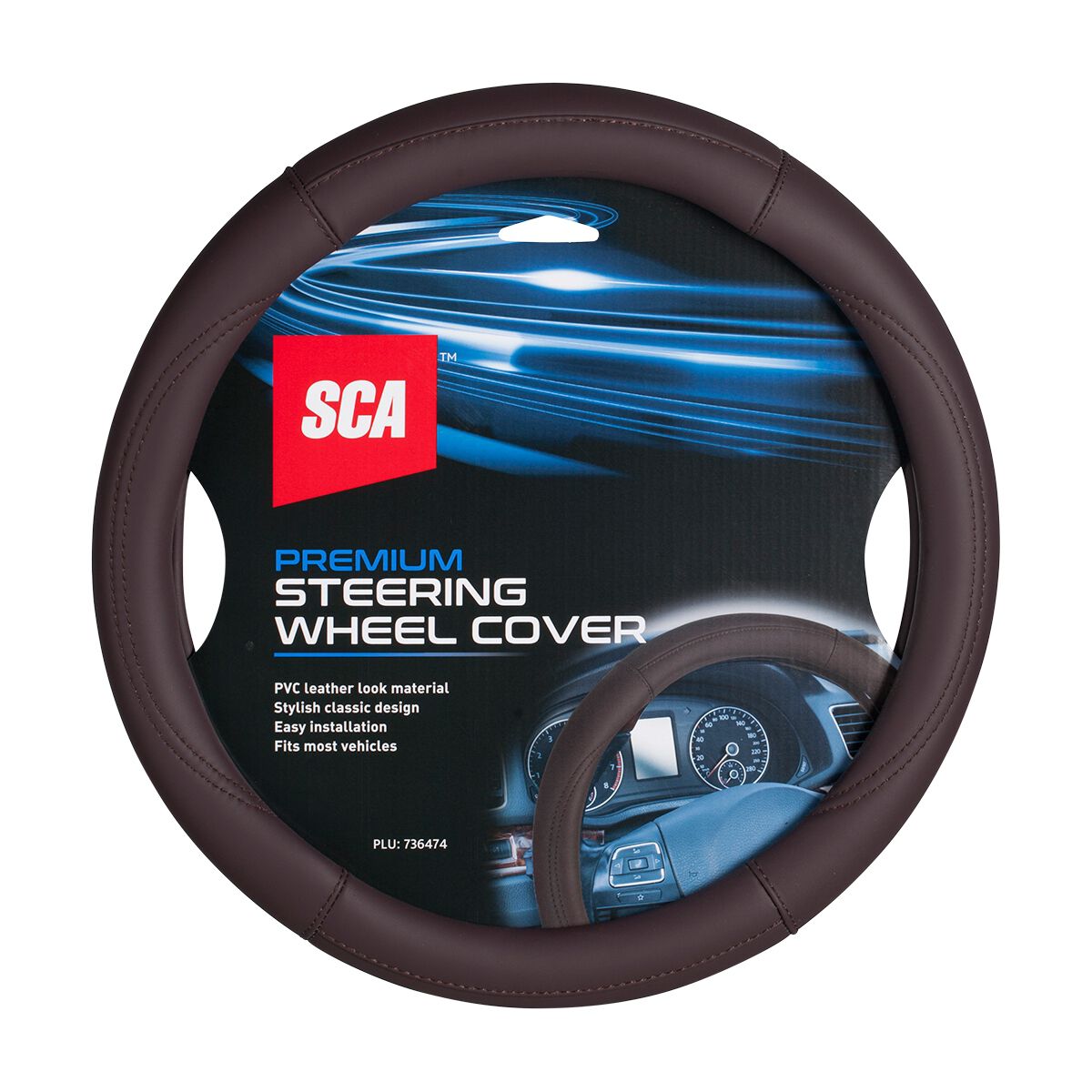 SCA Leather Look Burgundy Grid Steering Wheel Cover, , scaau_hi-res
