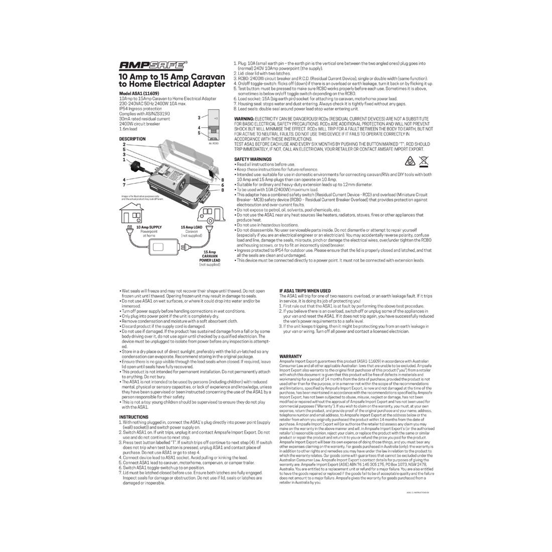 Ampsafe 10-15A Caravan Power Adaptor, , scaau_hi-res