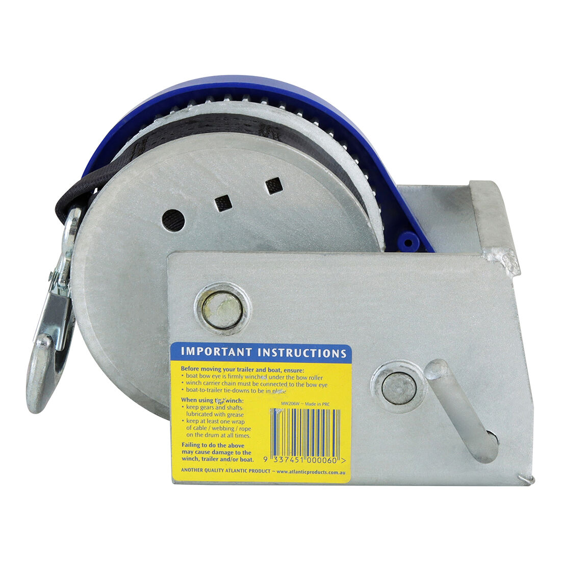 Atlantic Marine Winch 5:1/1:1 Webbing Strap S Hook 7.5m 775kg, , scaau_hi-res