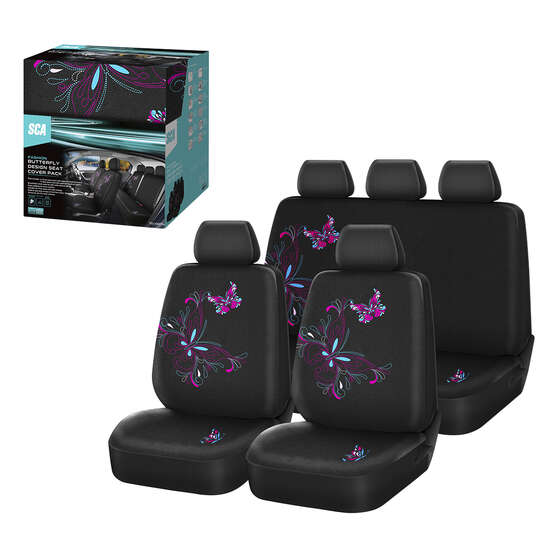 SCA Butterfly Seat Cover Pack Pink/Blue Adjustable Headrests Airbag Compatible 30&06H SAB, , scaau_hi-res