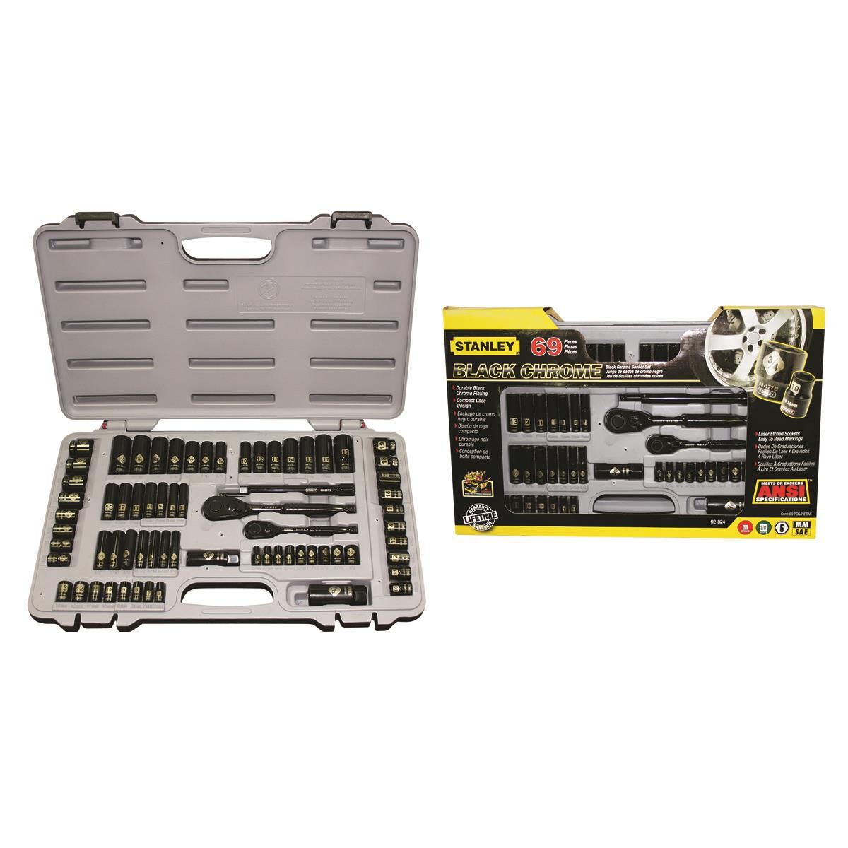 Stanley Socket Set 1 4 3 8 Drive Metric SAE 69 Piece