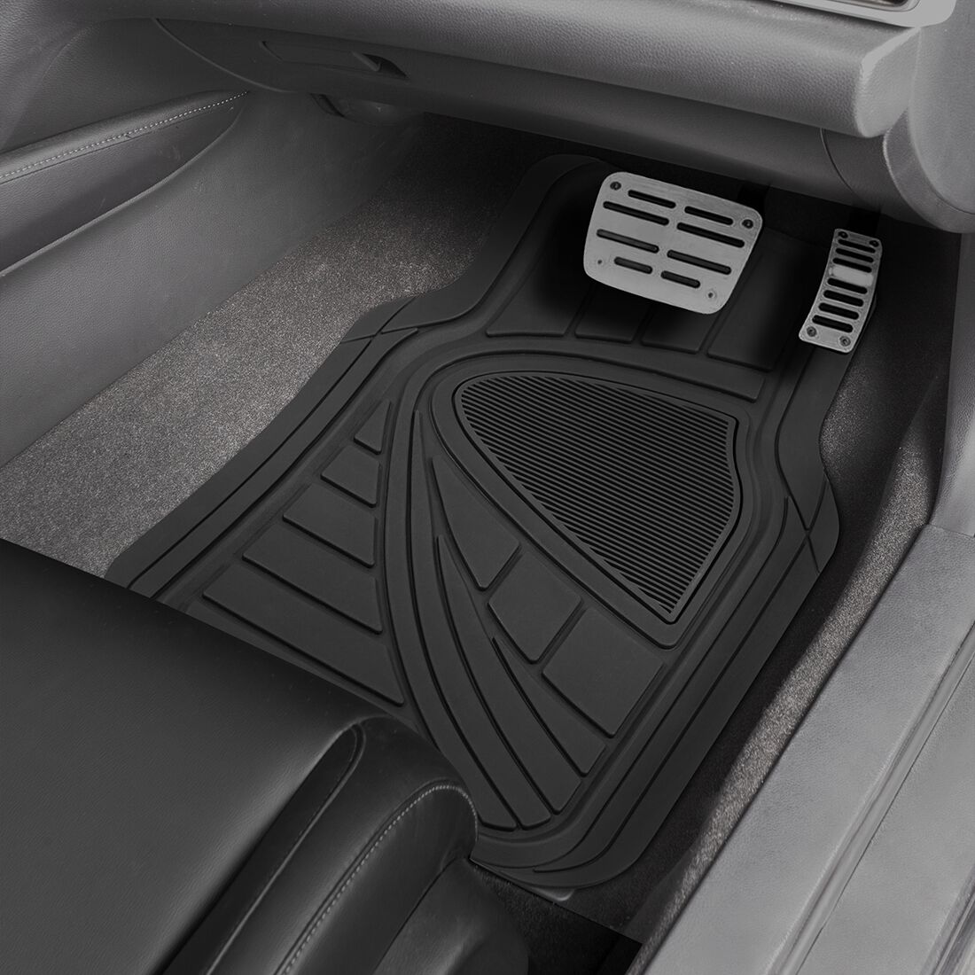 SCA Car Floor Mats PVC Rubber Two-tone Trim Black Set of 4, , scaau_hi-res