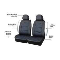 SCA Memory Foam Jacquard & Leather Look Seat Covers Black/Blue Adjustable Headrests Airbag Compatible, , scaau_hi-res