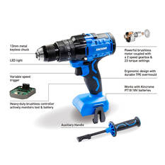 Kincrome PT18 18V Brushless Hammer Drill Skin, , scaau_hi-res
