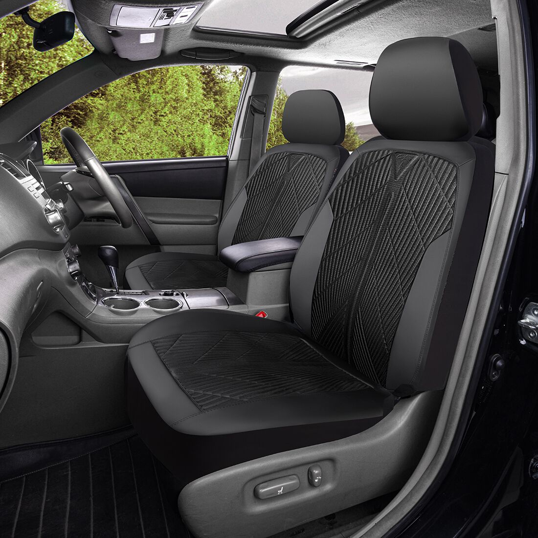 SCA Embossed Leather Look Front Seat Covers Black, , scaau_hi-res